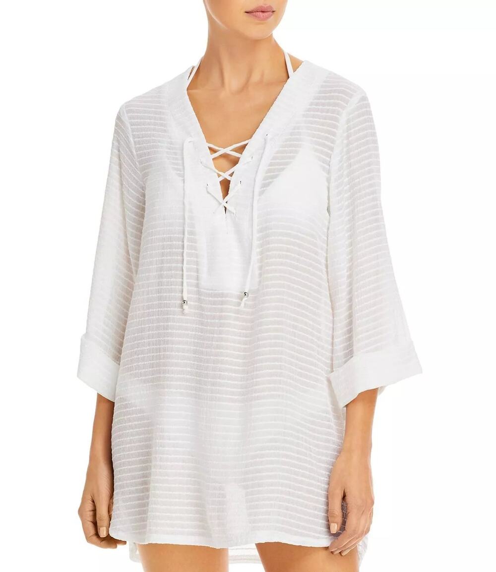 J. Valdi Lace Up Shirt Swim Cover Up White Size XL